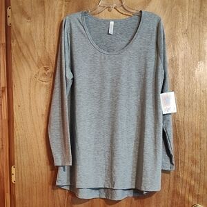 NWT LuLaRoe Lynnae Comfy Trapeze Tunic Tee Gray Scoop Neck Long Sleeve Size 2XL